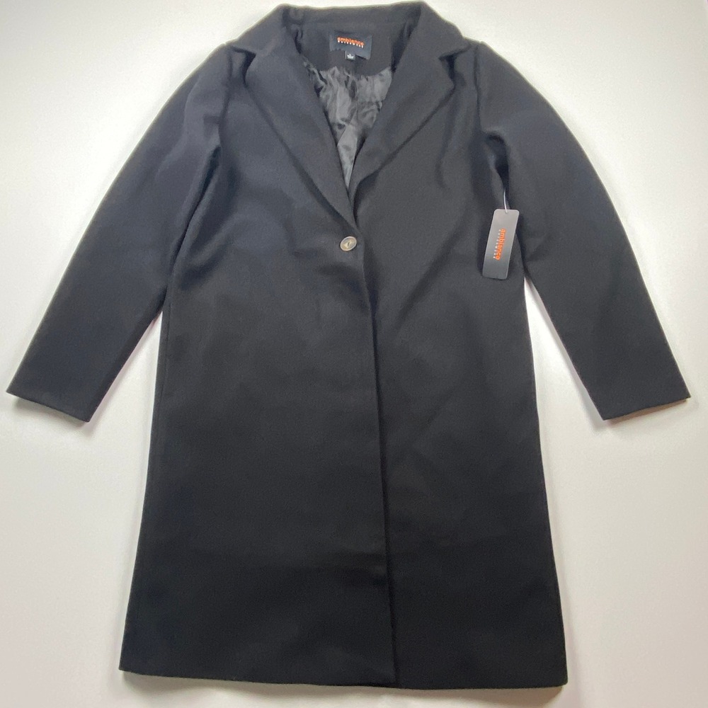 Ambiance Outerwear Single Button Longline Car Coat Jacket Size L Blk Trench NWT